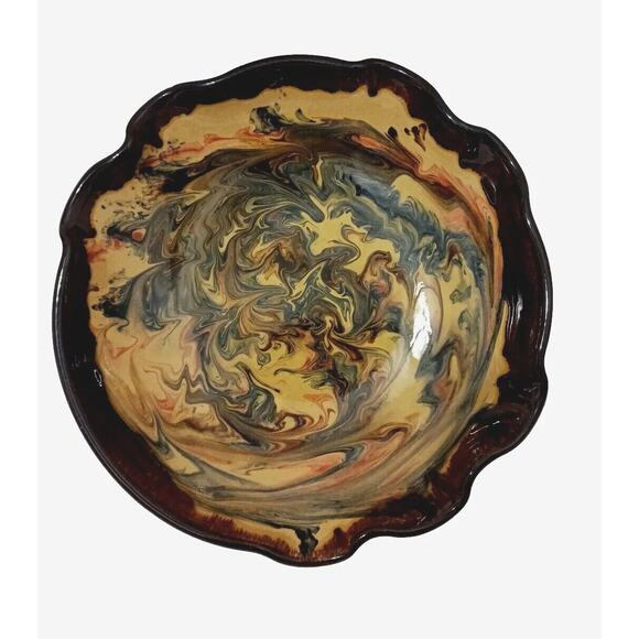 11" Spanish Pottery Swirl Hand Painted Bowl Glazed ARTSY Salad Nuts Candy Decor - Picture 4 of 16